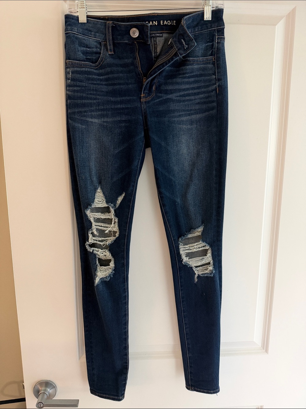 American Eagle Outfitters Dark Blue Distressed Skinny Jeans